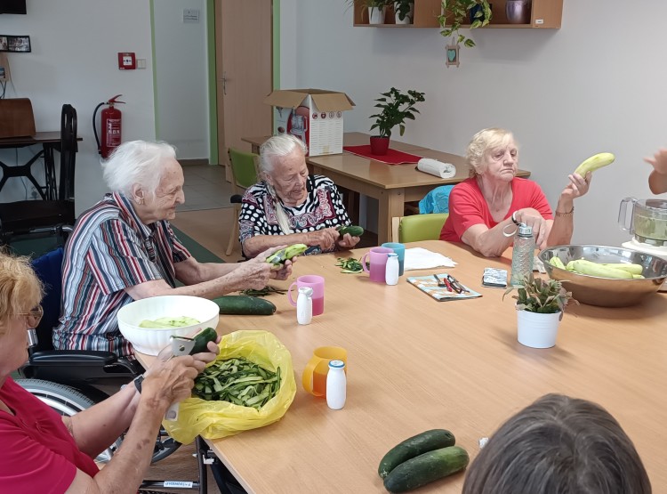 Příprava okurkového salátu v Centru sociálních služeb Domus